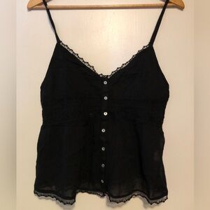 Zara Black Lace-Trim Button-Front Camisole